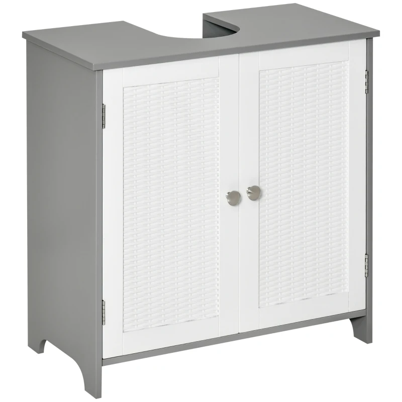 kleankin Meuble sous lavabo meuble sous évier placard 2 portes avec étagère 60 x 30 x 60 cm gris blanc