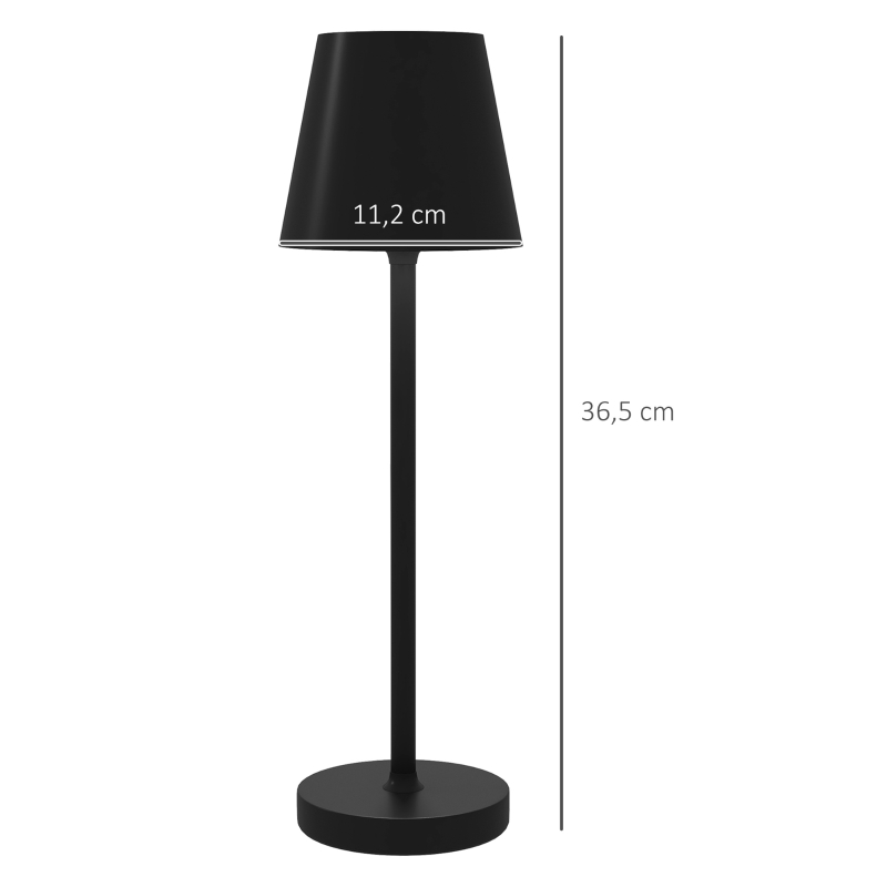 HOMCOM Candeeiro de Mesa com Luzes LED Candeeiro de Mesa Sem Fios Recarregável por USB-C 3 Cores Ø11,2x36,5 cm Preto
