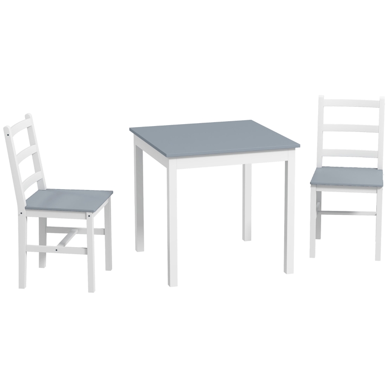 HOMCOM Essgruppe für 2 Personen, 2 Stühle, 1 Tisch, Kiefernholz, Weiß + Grau