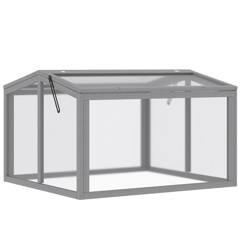 Outsunny Cold Frame Greenhouse Mini Greenhouse Plant Box with Wooden Frame and Polycarbonate Cover Weatherproof Light Gray 90 x 80 x 58 cm