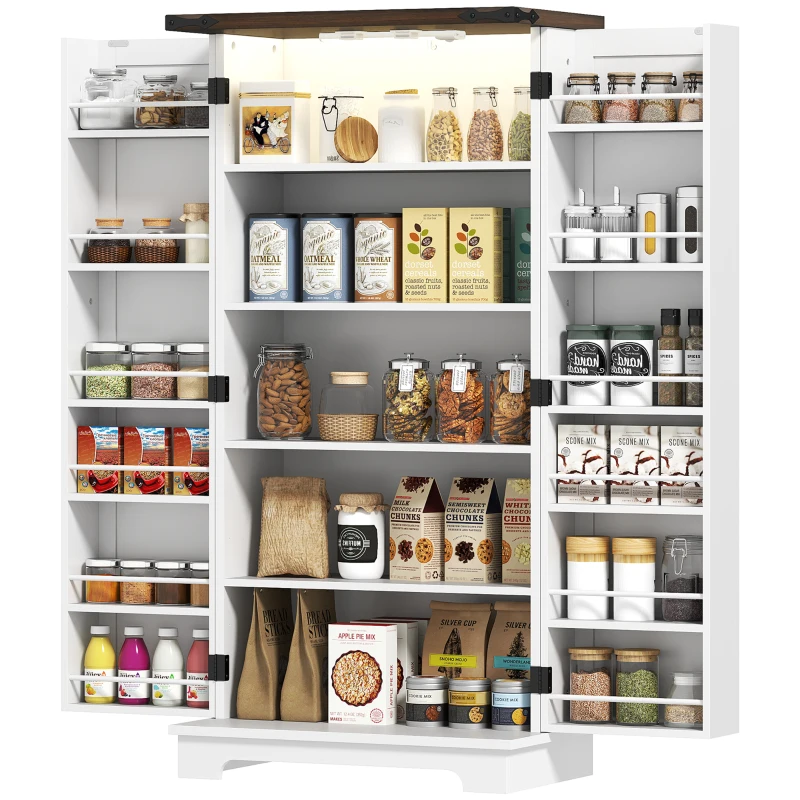 HOMCOM Buffet cuisine, meuble cuisine rangement, avec 12 étagères à portes, lumière LED magnétique, 60 x 40 x 120 cm, blanc