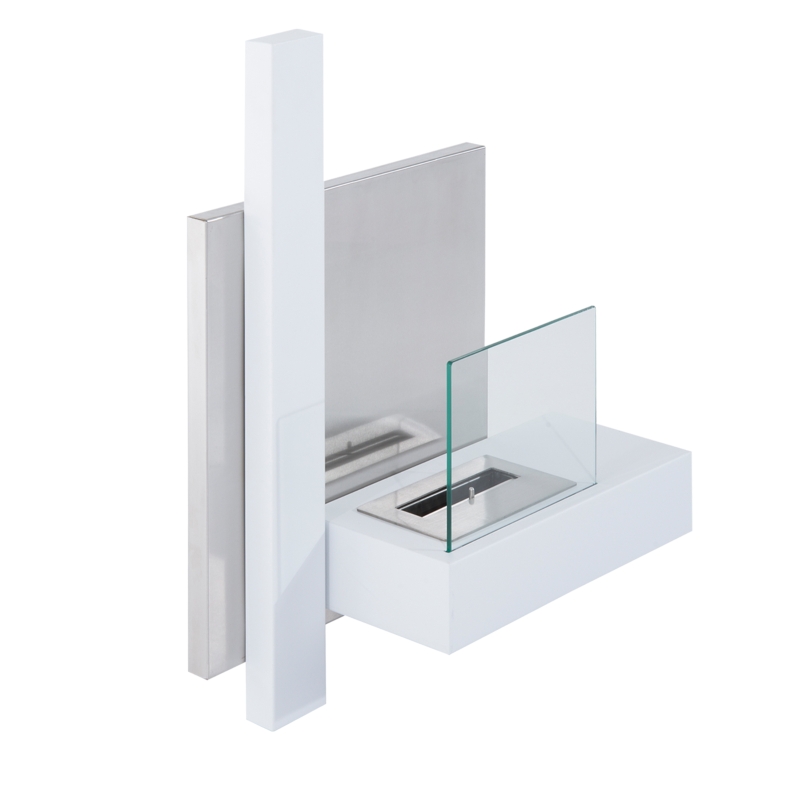 HOMCOM Ethanol Fireplace Bio-Ethanol Burner 0.9L 3 Hrs. Burning Time with Flap Wall Mounting Accessories No Smoke Bauhaus Design Stainless Steel White 75 x 22 x 63 cm