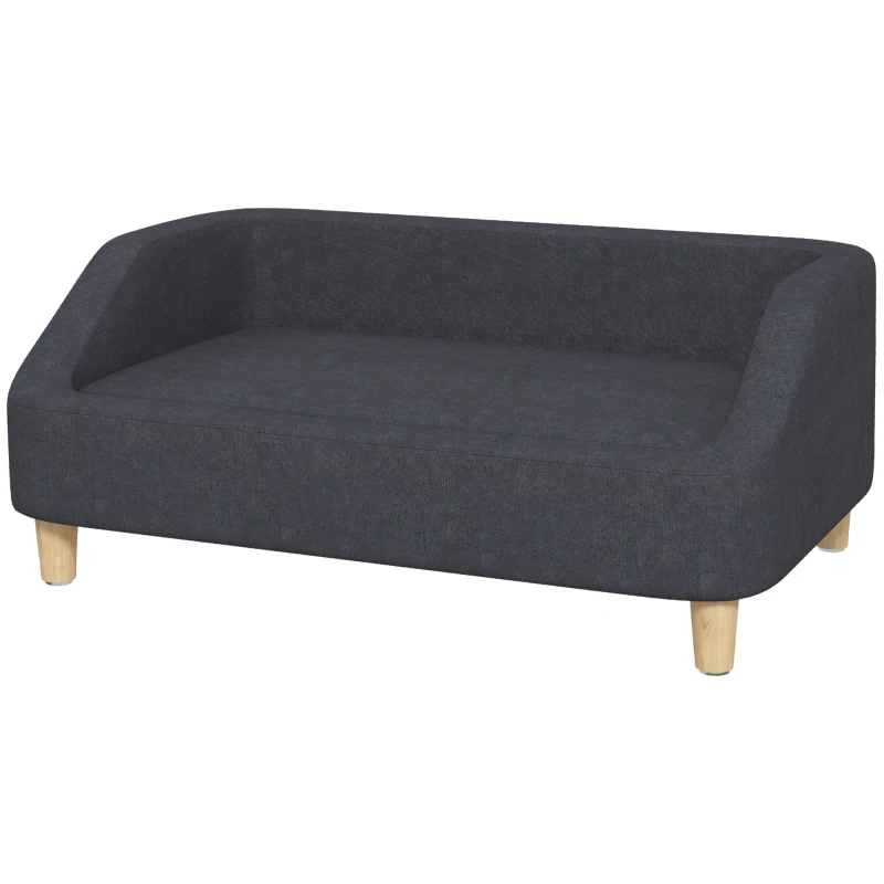 PawHut Dog Sofa, Pet Sofa Cat Sofa Dog Bed for Medium and Large Dogs, Dog Couch with Elevated Design, Dog Chair with Wooden Legs, Dark Gray, 95 x 63 x 39 cm