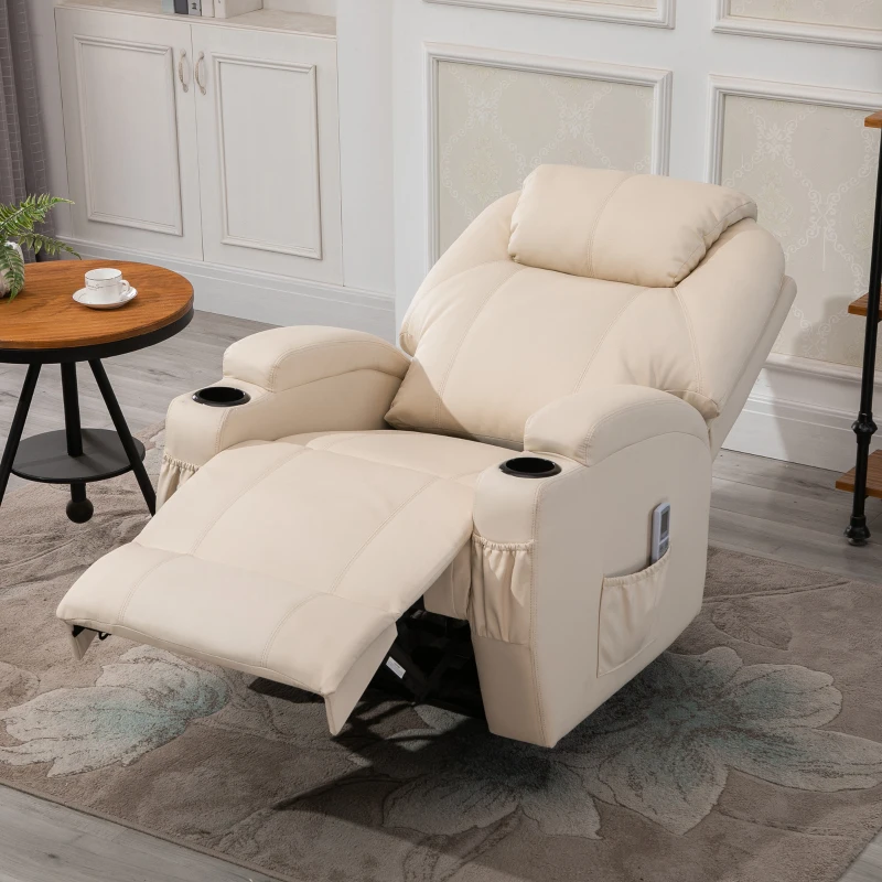 HOMCOM Fauteuil Luxe de Relaxation et Massage Inclinaison Dossier Repose-Pied électrique revêtement synthétique Crème