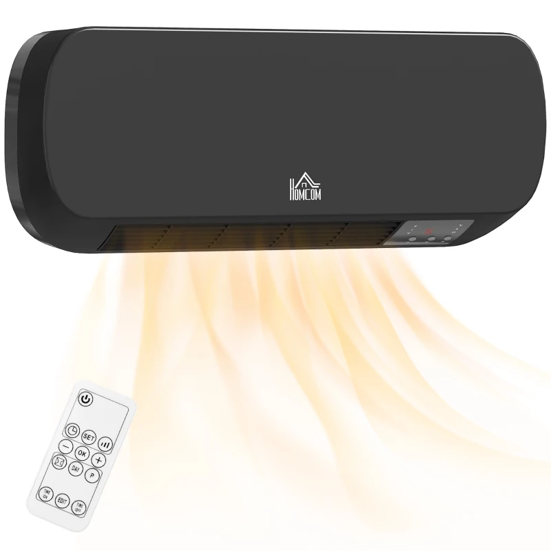HOMCOM Elektrischer Wandheizlüfter 1000W/2000W Heizung mit LED-Display und Fernbedienung 45x18,6x11,5 cm Schwarz