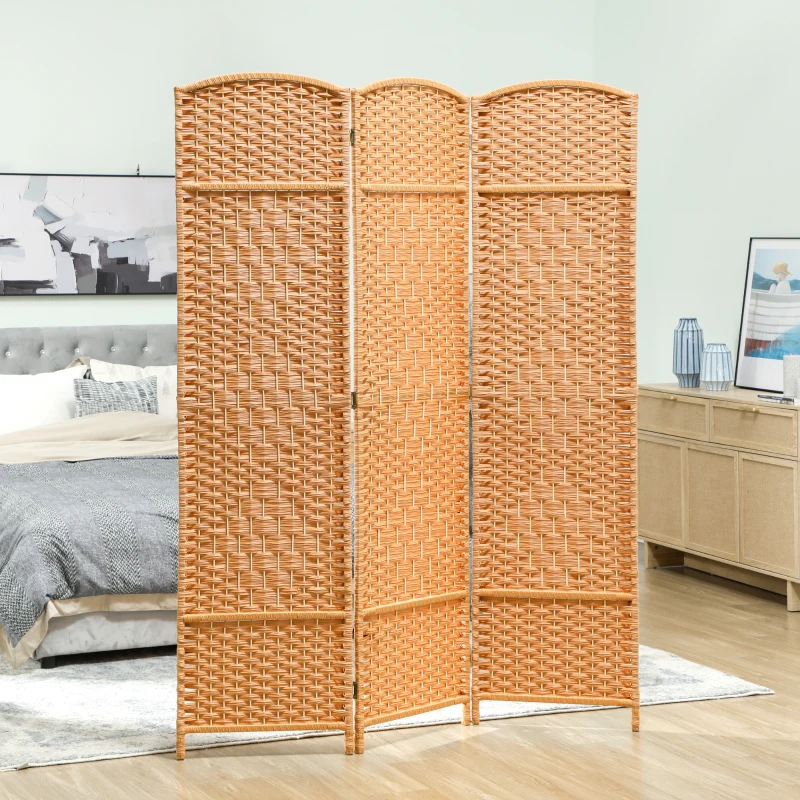 HOMCOM Biombo interior en madera 3 paneles separador de ambientes plegable para salón dormitorio 135 x 180 cm marrón claro