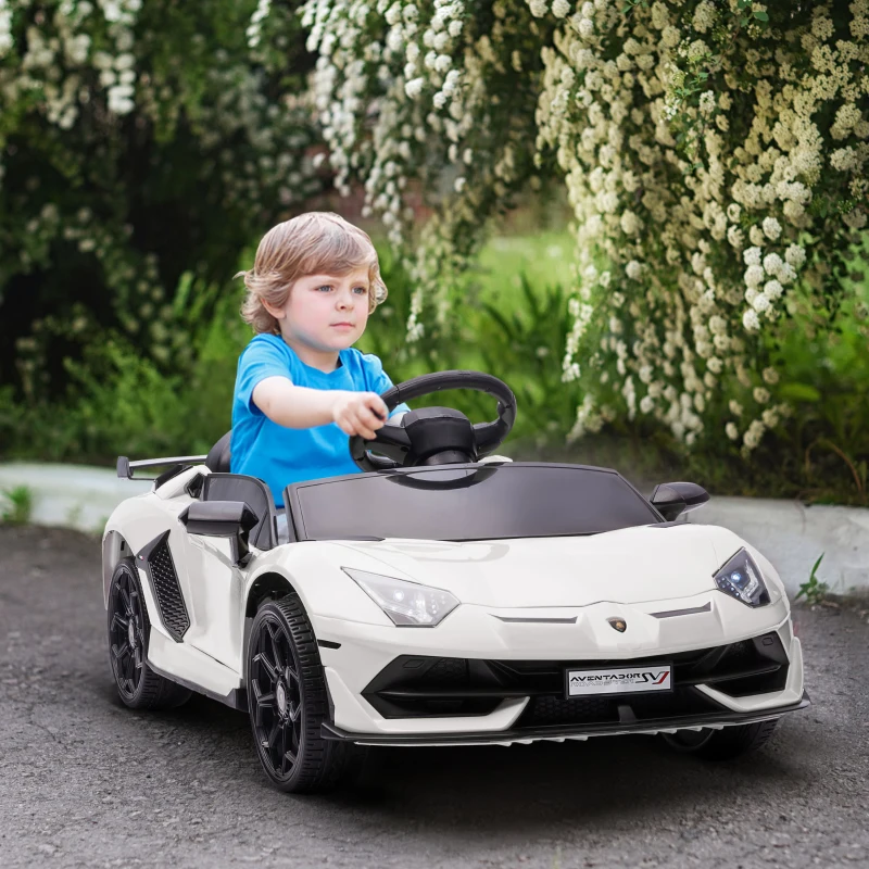 HOMCOM Voiture électrique pour enfants licence Lamborghini Aventador SVJ 12V avec portes papillon télécommande 3-5 KM/H blanc(m-10)