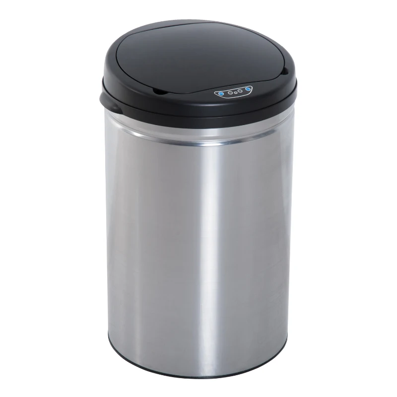 HOMCOM Sensor Trash Can 30L Automatic Garbage Can with Soft-Close Lid, Motion Sensor, Waterproof Waste Bin Trash Can for Office, Bedroom, Kitchen Black+Silver