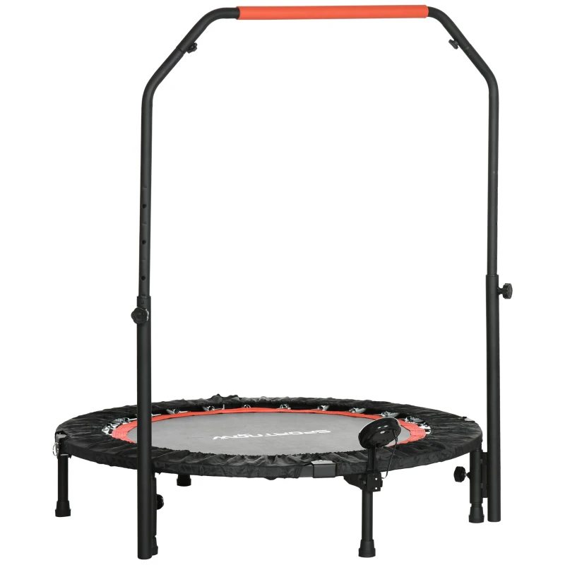 HOMCOM Trampoline de fitness gymnastique avec poignée réglable pliable écran LCD 6 pieds 28 ressorts Ø 102 x 123 cm noir rouge