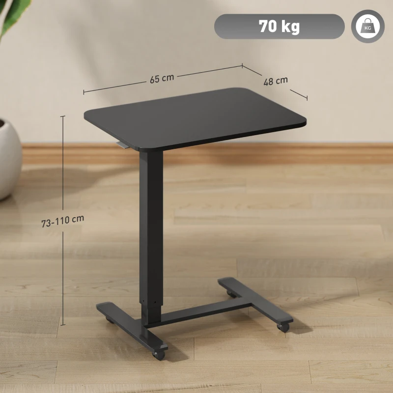 HOMCOM Mesa para Portátil Ajustable en Altura con 4 Ruedas Forma C 65 cm x 48 cm x 70-110 cm Negro