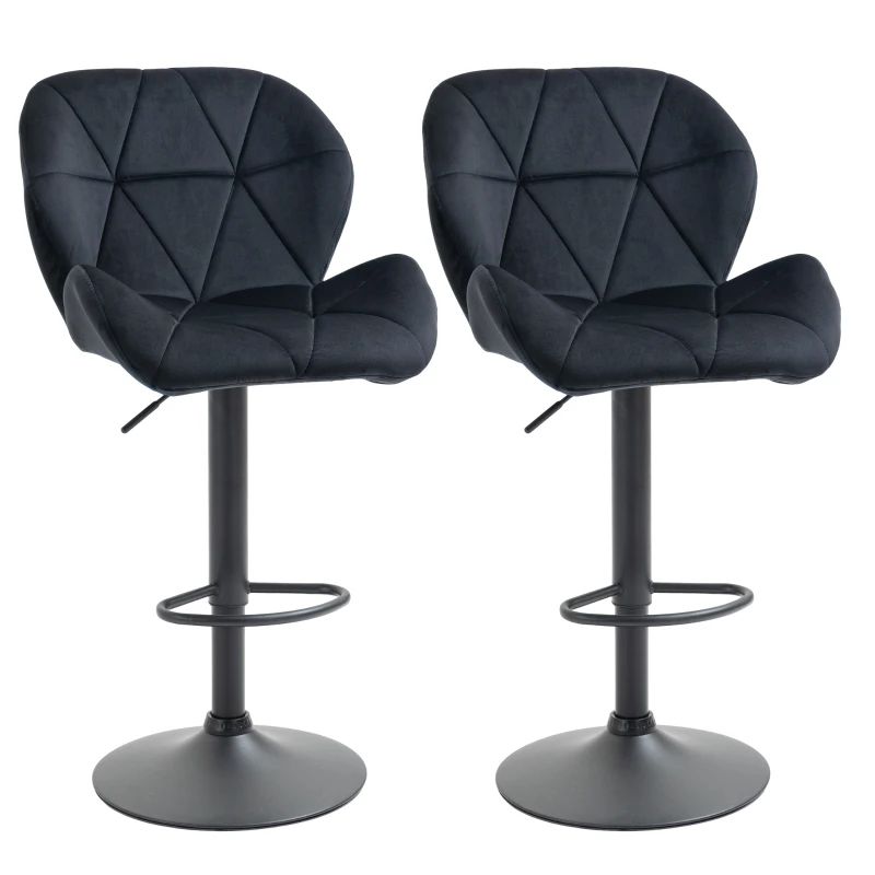 HOMCOM 2-Piece Bar Stools Swivel Bar Chairs with Backrest Adjustable Height Bistro Stools Counter Stools Velvet Touch Armless Foam Black 51.5x57.5x93-114.5 cm