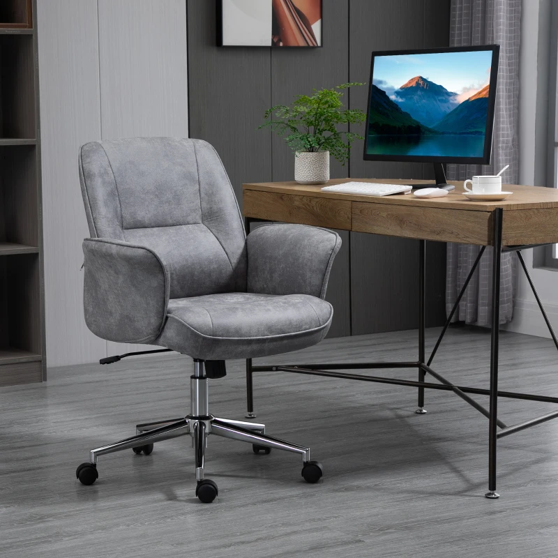 Vinsetto Office Chair with Tilt Function Desk Chair Height Adjustable Swivel Chair Ergonomic Office Chair Modern Load Capacity up to 120 kg Microfiber Light Gray 67 x 69 x 92-102 cm