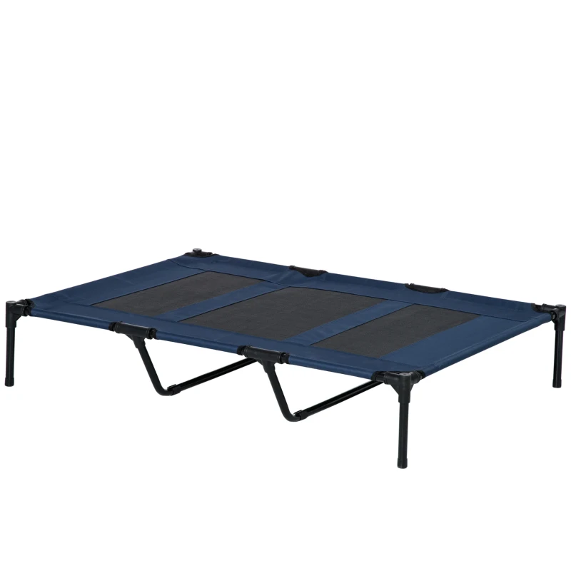 PawHut Dog Bed, Foldable, Outdoor Dog Cot, Elevated Stand, 122 cm x 92 cm x 23 cm, Blue + Black