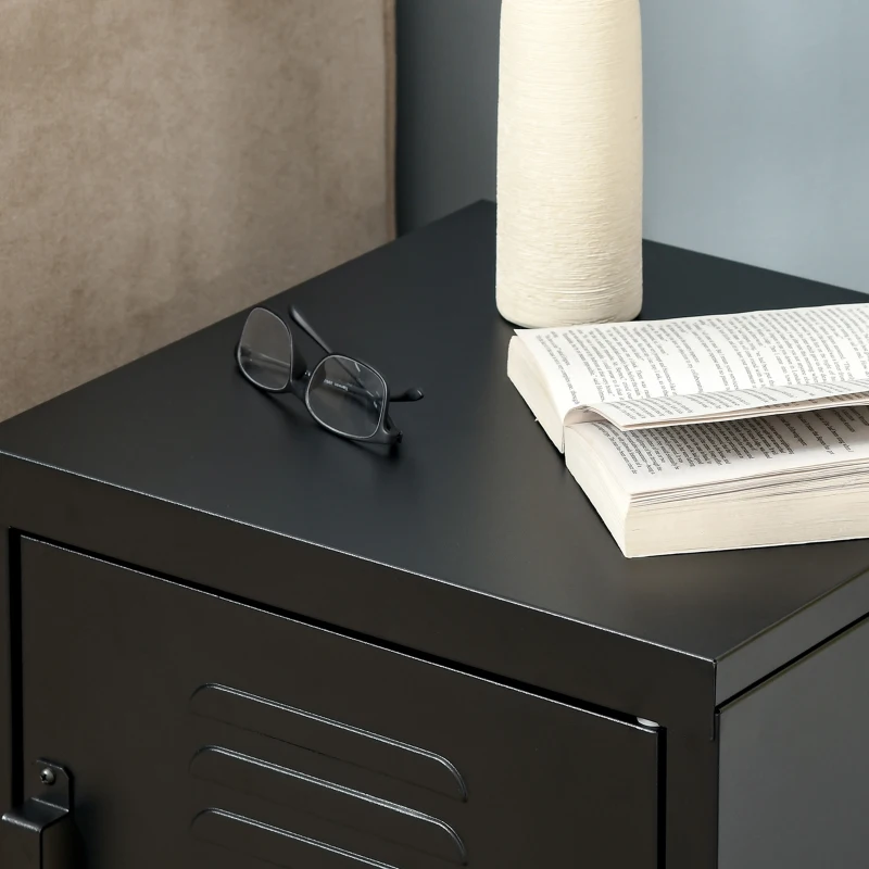 HOMCOM Nightstand, Side Table with Adjustable Shelf, Door, Bedside Table for Bedroom, Living Room, Metal, Black, 50 x 40 x 47.5 cm