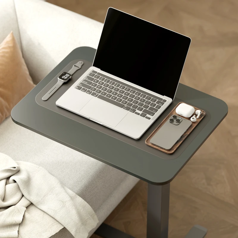 HOMCOM Mesa para Portátil Ajustable en Altura con 4 Ruedas Forma C 65 cm x 48 cm x 70-110 cm Negro