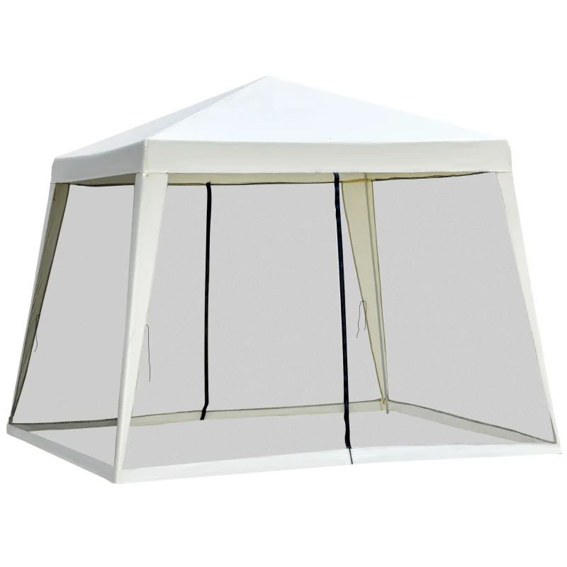 Outsunny Gartenpavillon Pavillon Festzelt Partyzelt wetterfest Zelt mit Moskitonetz Metall + Polyester Cremeweiß 3 x 3 m