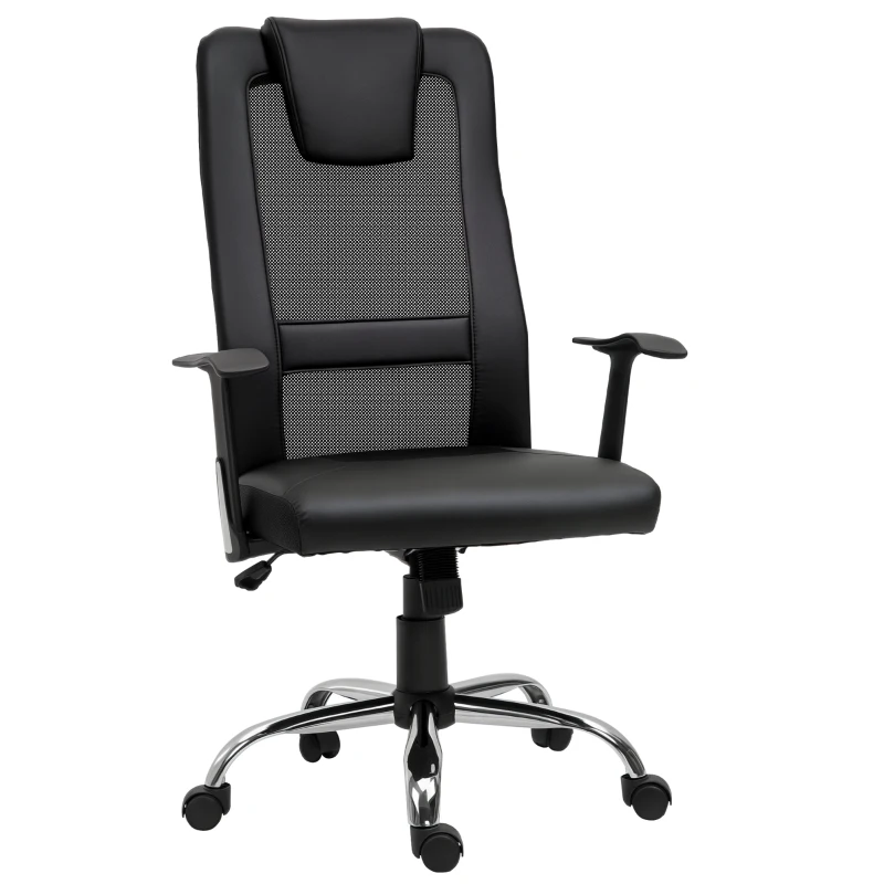 Vinsetto Office Chair Swivel Chair Height-Adjustable Executive Chair Desk Chair Ergonomic Faux Leather Black 66 x 73 x 108-118 cm