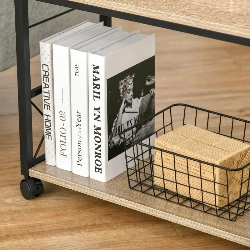 HOMCOM Side Table Serving Trolley with Wheels Kitchen Cart Coffee Table with Drawer Shelf Mobile Particle Board Natural 60 x 30 x 65 cm