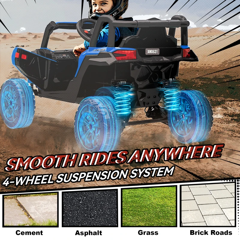 AIYAPLAY Kinder Elektroauto UTV 12V mit 2 Motoren Fernbedienung 2,4G Geschwindigkeit bis 7 km/h Federungssystem Blau