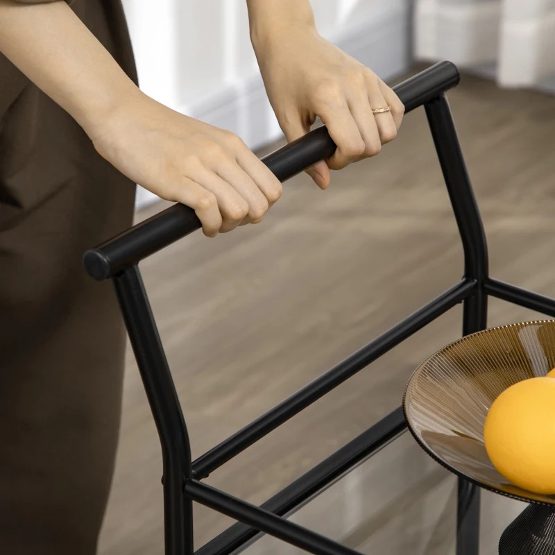 HOMCOM Kitchen Trolley with 4 Wheels, 2 Shelves and Handles, 75 cm x 40 cm x 80 cm, Black