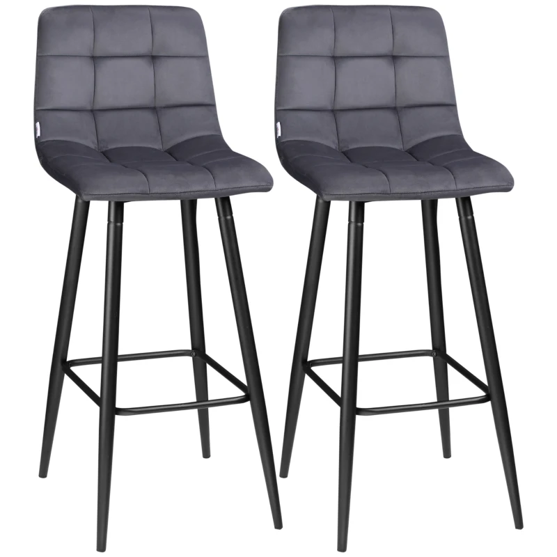 HOMCOM Set of 2 Bar Stools with Footrest in Retro Design 42 cm x 47 cm x 105 cm Gray