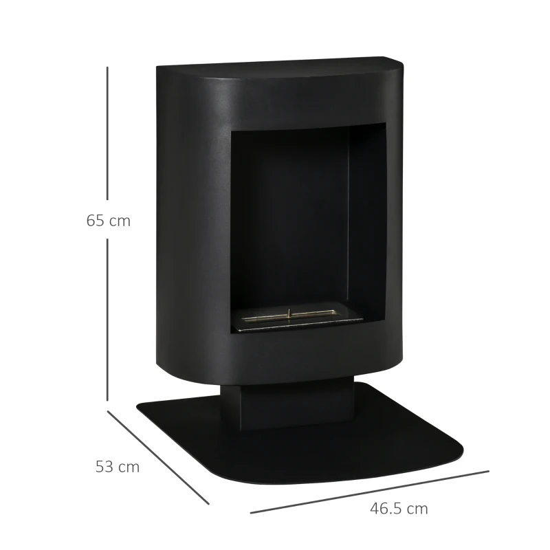 HOMCOM Ethanol Fireplace Bio-Ethanol Burner 6800 BTU 1.5L 3 Hrs. Burn Time Smoke-Free Freestanding Unique Steel Black 46.5 x 53 x 65 cm