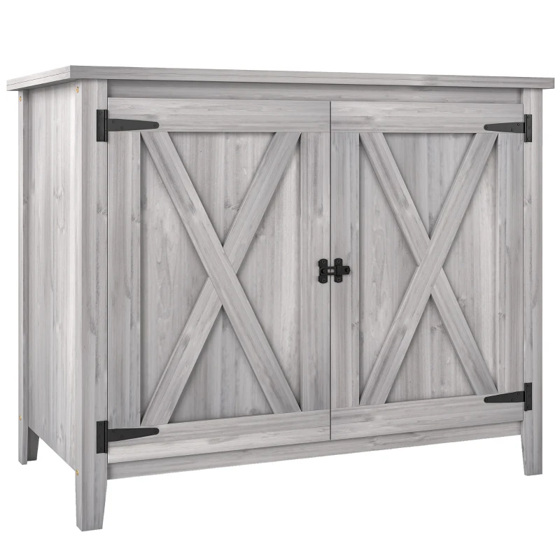 Outsunny Gartenschrank, Holzschrank für Gartengeräte, Outdoor-Schrank für Terrasse, mit Doppeltüren, Scheunendesign, Hellgrau