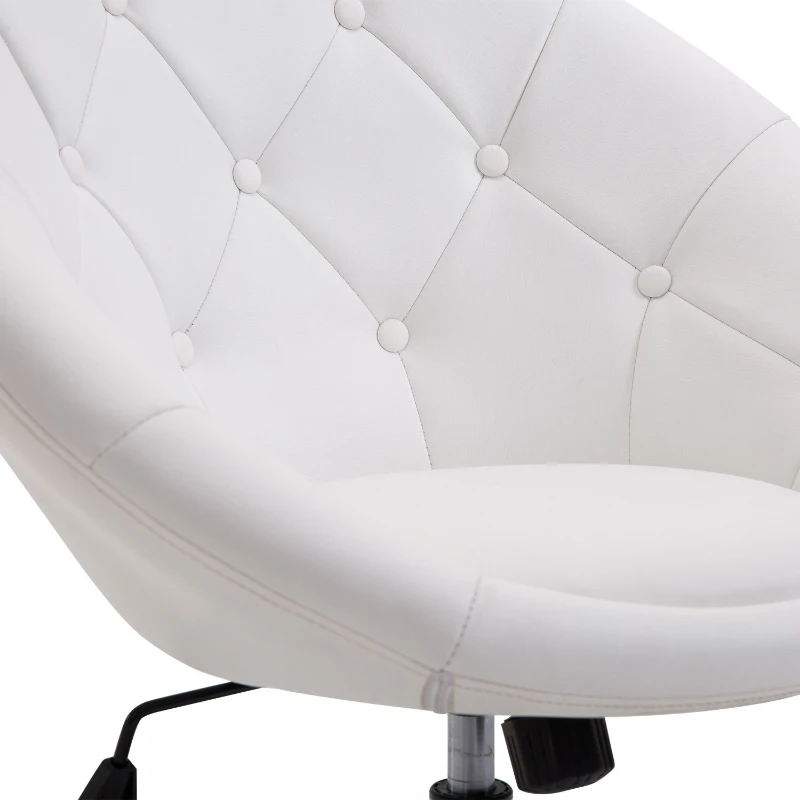 HOMCOM Work Stool Swivel Stool Swivel Chair Office Chair Chrome-Plated Height-Adjustable, Faux Leather+Steel, Black/White, 71x59x78-90cm (White)