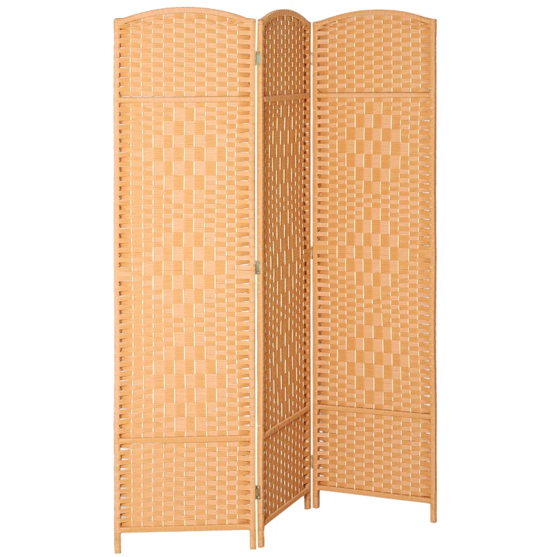 HOMCOM Paravento da interno in legno a 3 pannelli pieghevole, 135 x 180 cm, Marrone chiaro