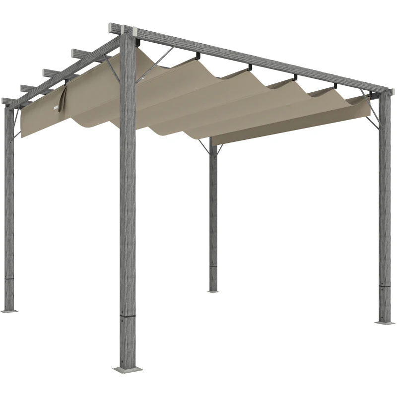 Outsunny 3 x 3 m Garten-Pergola, Verstellbares Terrassendach, Aluminium-Rahmen, UPF30+ Sonnenschutz, Grau