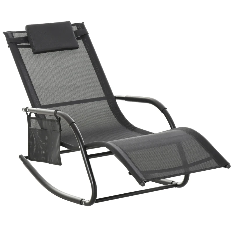 Outsunny Espreguiçadeira Baloiço de Exterior com Apoio de Cabeça Acolchoado e Bolso Lateral 150x62x88 cm Preto