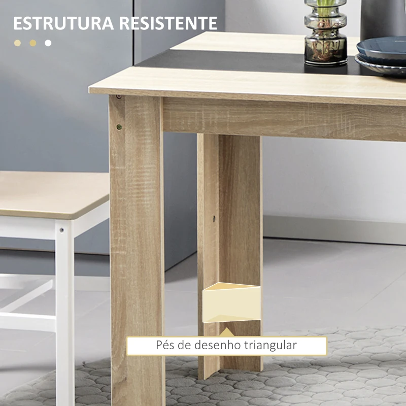 HOMCOM Mesa de Sala de Jantar para 4-6 Pessoas Estilo Moderno com Bancada de Melamina de Madeira Carga 50 kg 120x69x75 cm Madeira e Preto