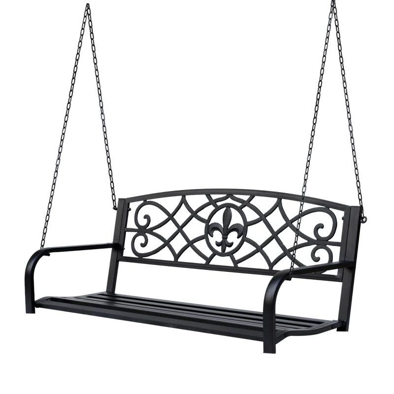 2 Seater Swing Seat Bench, Metal Garden Swing Chair with Chains, Weather Resistant, for the Patio, Yard, Deck and Yard, Black