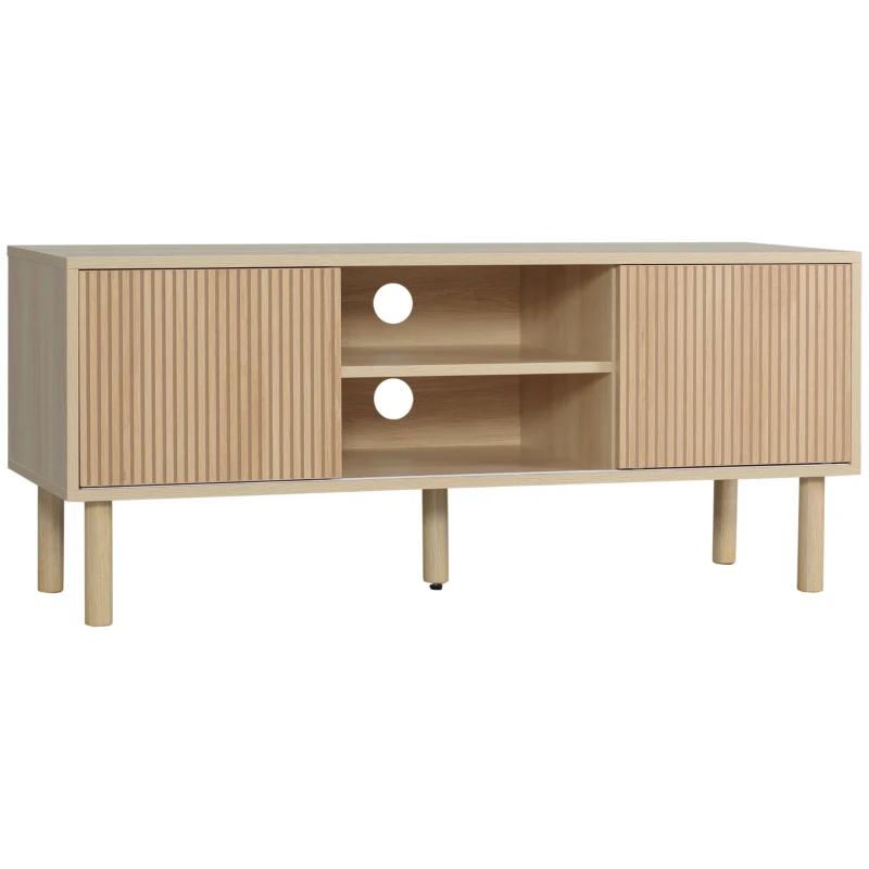 HOMCOM Móvel de TV para Televisão até 50 Polegadas com Portas de Correr Prateleiras Abertas e Orifícios para Cabos 115x40x49 cm Madeira