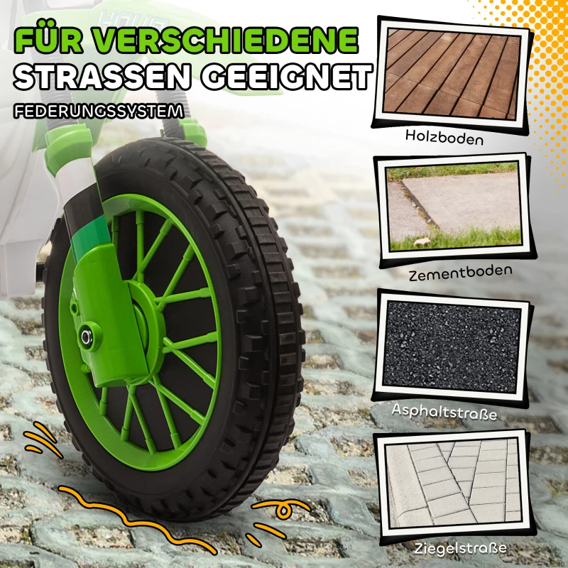 HOMCOM Kindermotorrad, Elektromotorrad, 45 Min Fahrzeit, mit Stützrädern, ab 3 Jahren, grün+weiß, 106,5 x 51,5 x 68cm