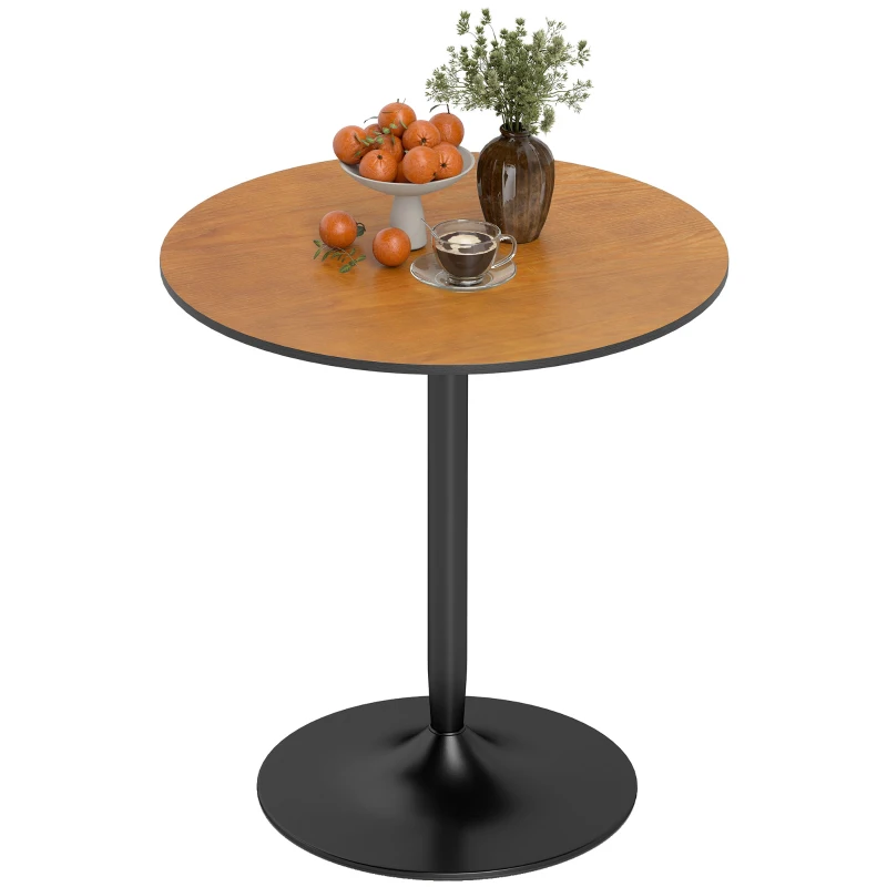 HOMCOM Table à manger ronde 70 cm pour 2 personnes avec plateau en placage de bois massif et piétement en acier marron