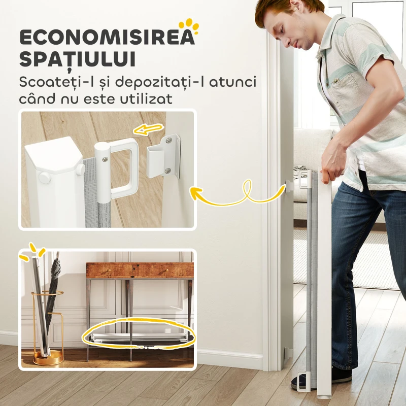 PawHut Poartă Extensibilă pentru Câini până la 115 cm, Alb și Gri