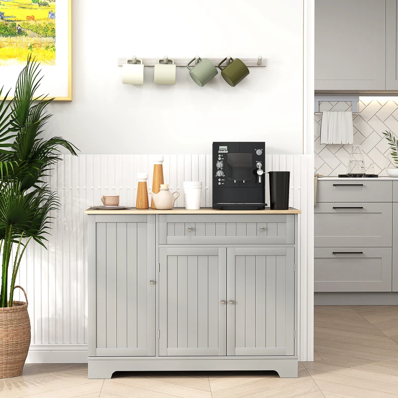 HOMCOM Buffet cuisine, meuble cuisine rangement 2 placards, tiroir, étagères de porte et étagère réglable, 105x40x83cm, gris(m-8)