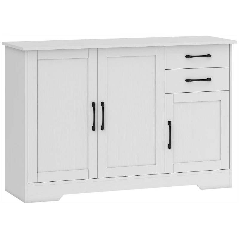 HOMCOM Buffet, Aufbewahrungsschrank mit 3 Türen, 2 Schubladen und verstellbarem Regal, 120 x 38 x 79 cm, weiß