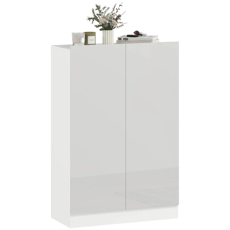 HOMCOM Meuble d'entrée avec 2 portes à fermeture douce et étagères ajustables pour 20 paires de chaussures Blanc Brillant