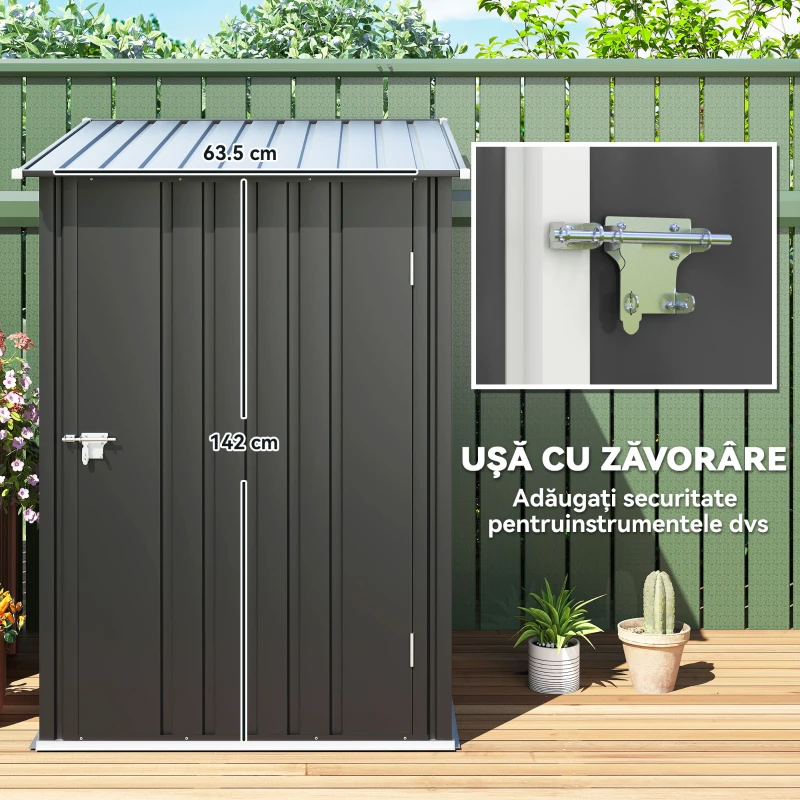 Outsunny Căsuță de Grădină din Tablă de Oțel, Magazie pentru Unelte de Exterior, 100x103x160 cm, Gri