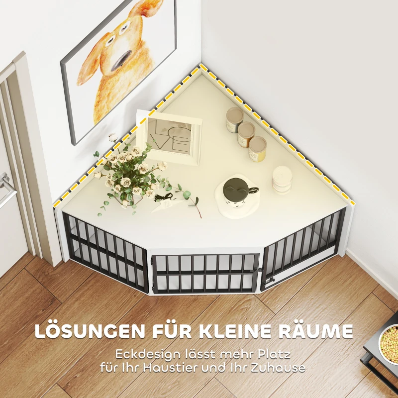 PawHut Hondenbox, Schuilbox voor Kleine en Middelgrote Honden, Huisdierbox met Voedingsdeur, MDF, Metaal, Wit(m-5)