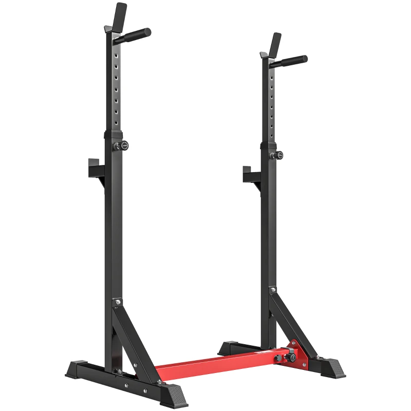 HOMCOM Support pour haltères support de squat barres de support hauteur règlable manivelle à barre parallèle gymnase à la maison acier 77-122 x 73 x 121-171 cm rouge noir