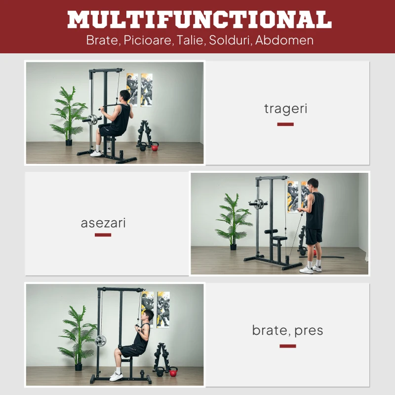Homcom Statie Fitness Pull‑Down cu Banca Reglabila şi Cablu – Antrenament Acasa