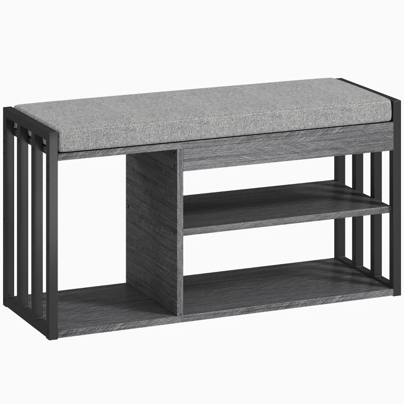 HOMCOM Schuhregal mit Sitzbank, Flurregal für Schuhe, Schuhschrank mit 3-stufigem Design, für Flur, Eingangsbereich, Wohnzimmer, Schlafzimmer, Grau