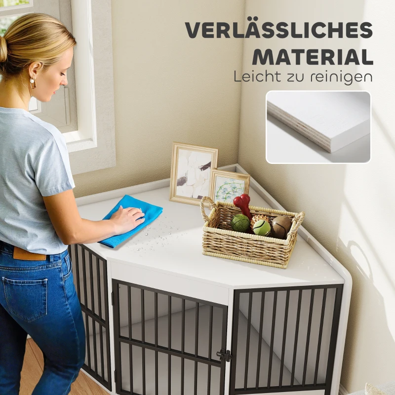 PawHut Hondenbox, Schuilbox voor Kleine en Middelgrote Honden, Huisdierbox met Voedingsdeur, MDF, Metaal, Wit(m-7)