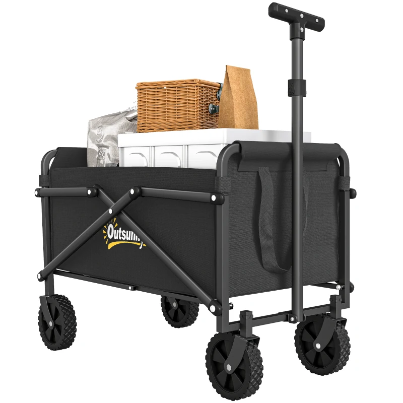 Outsunny Chariot de jardin chariot de transport à roulettes avec poignée réglable, avec sacs de transport 64 x 40 x 60-84 cm noir