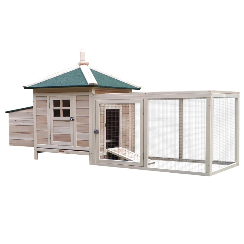 PawHut Chicken Coop Small Animal Pet Cage w/ Nesting Box Outdoor Run Backyard Wooden
