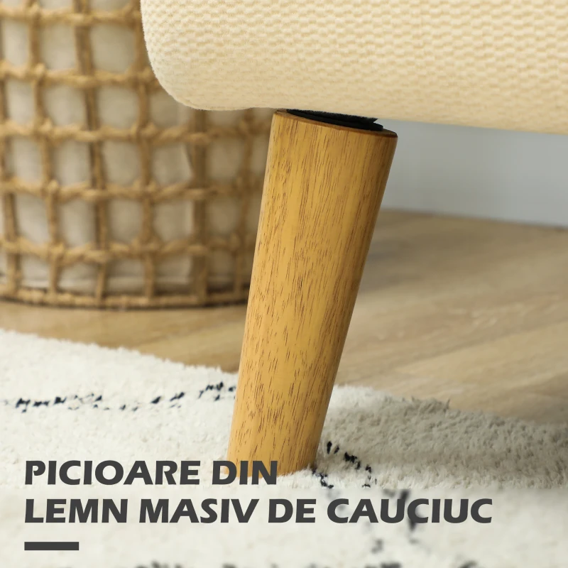 HOMCOM Canapea Modernă Scandinavă, Canapea cu 2 Locuri, Brațe, și Picioare din Lemn, 140x74x79 cm, Alb Crem(m-5)