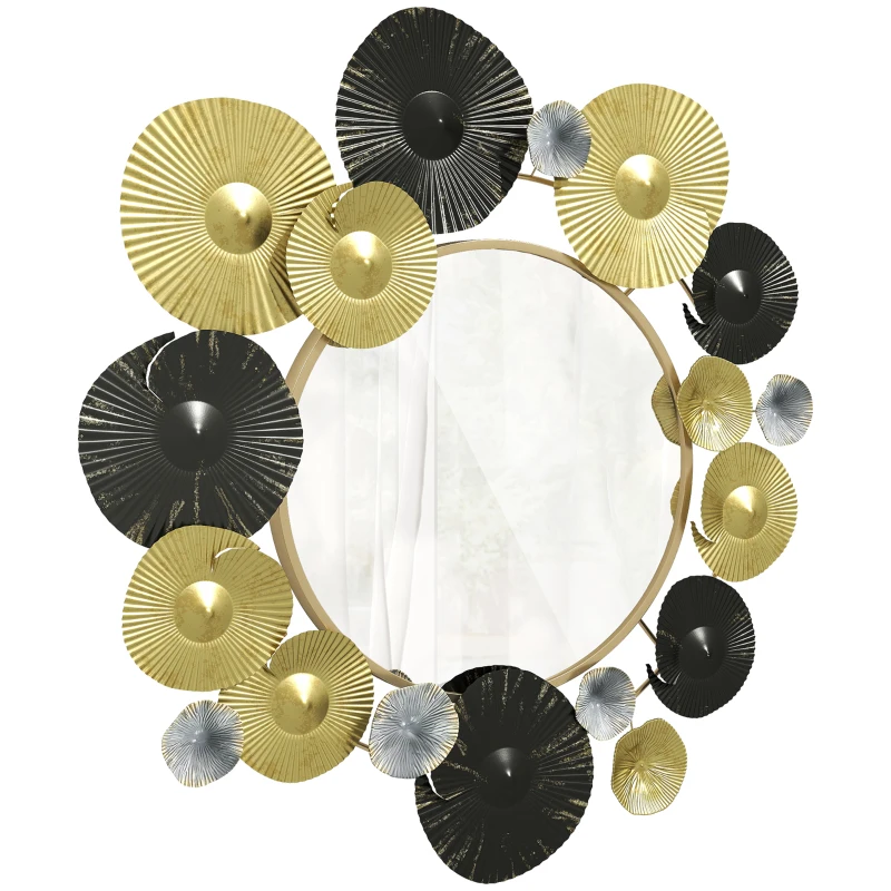 HOMCOM Adorno de Pared Metálico con Espejo Decorativo para Salon Dormitorio Pasillo 84x84 cm Dorado et Noir